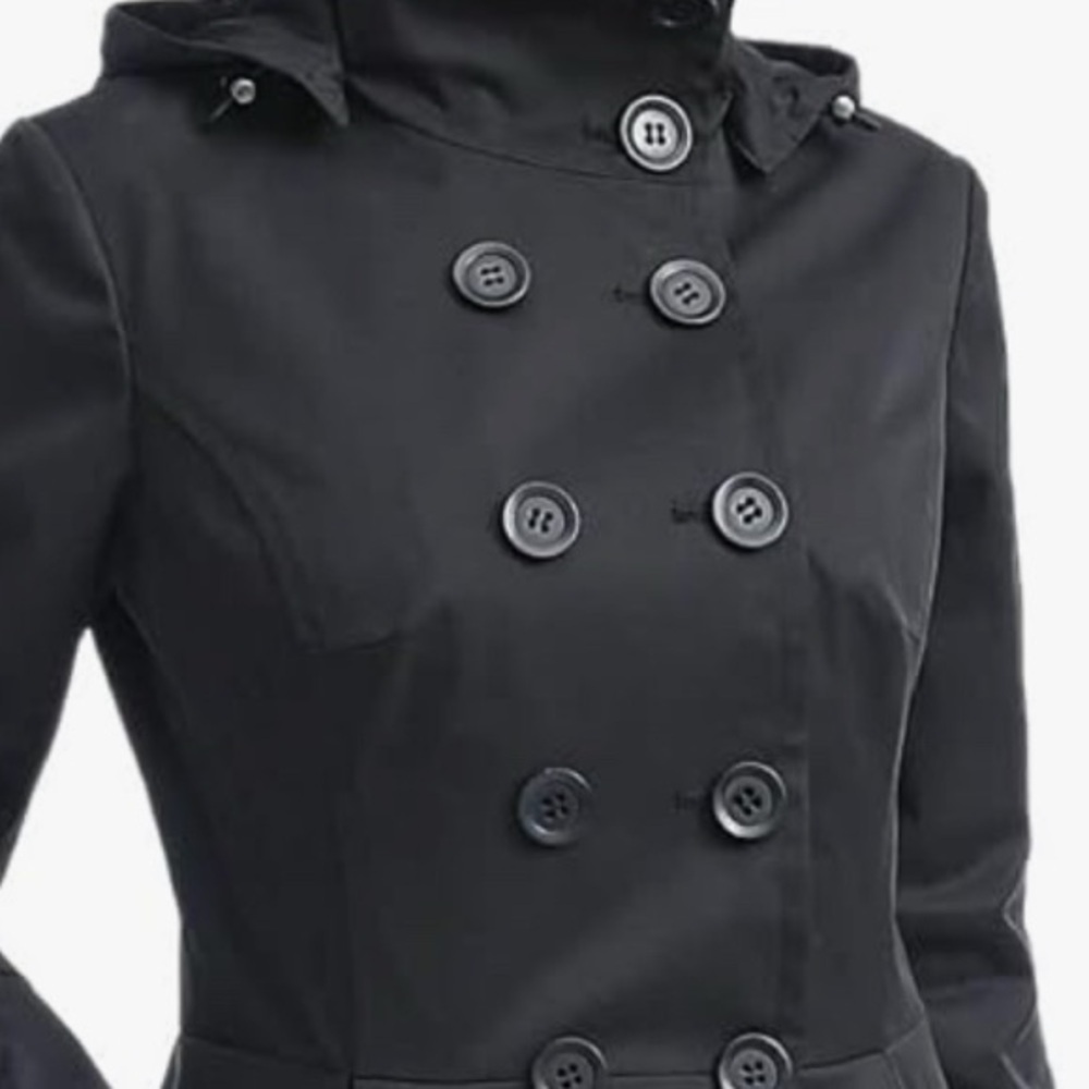 7th Avenue Design Studio New York & Co. Women's Black Double Breasted Raincoat M - Picture 4 of 16